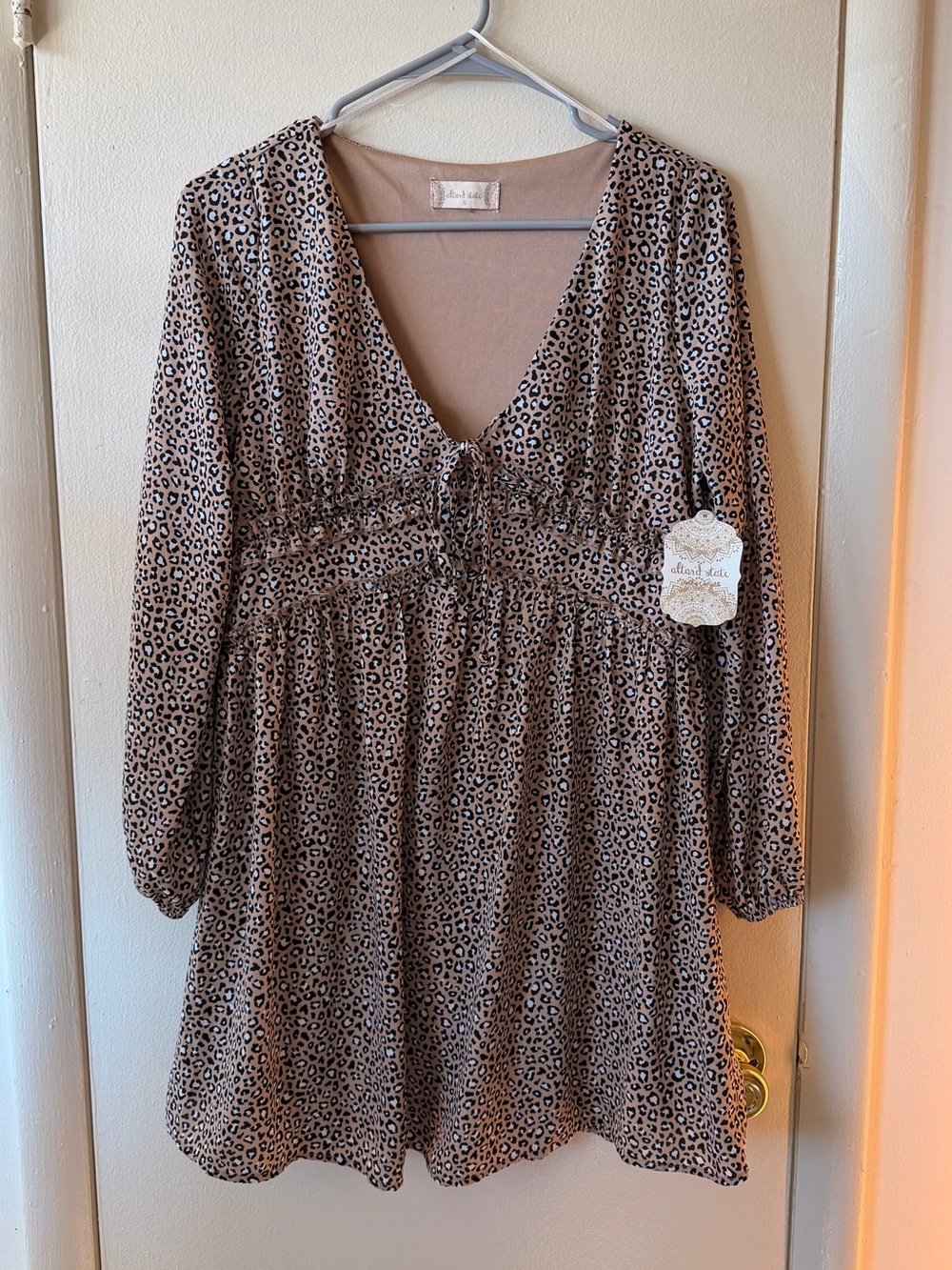 NWT Altar’d State Leopard Print Tie Front Ruffle Mini Dress S